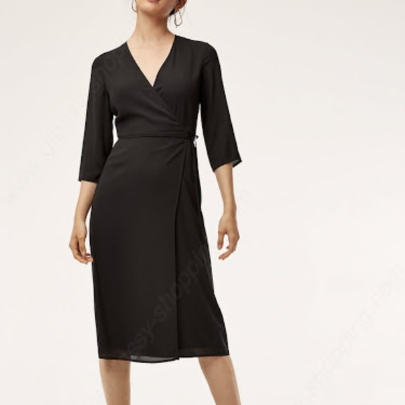 Brand New Aritzia Babaton Theo Wrap Dress Black - Picture 1 of 4